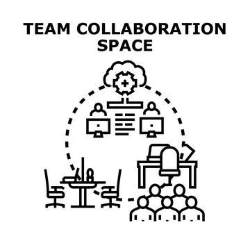 Team collaboration space for shared digital work Stock Illustration