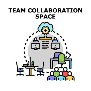 Team collaboration space for shared digital work Stock Illustration