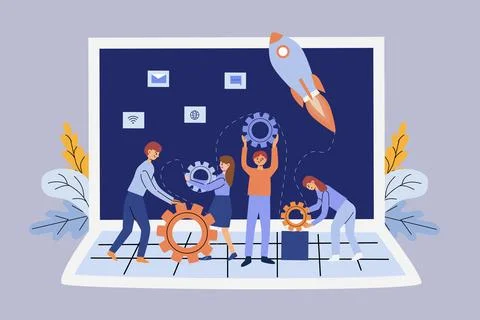 Team collaboration for startup launch, innovation and project development Stock Illustration