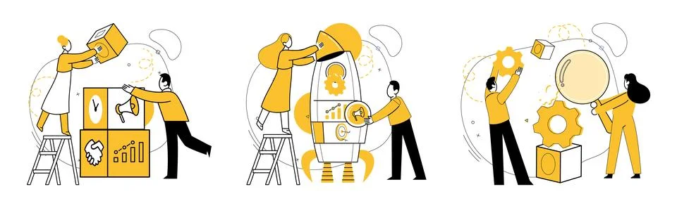 Team collaboration. The team collaboration concept turns each challenge into Stock Illustration