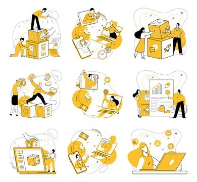 Team collaboration. Team collaboration metaphorically creates bridges Stock Illustration