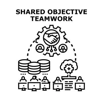 Team collaboration working on shared objective and data processing Stock Illustration