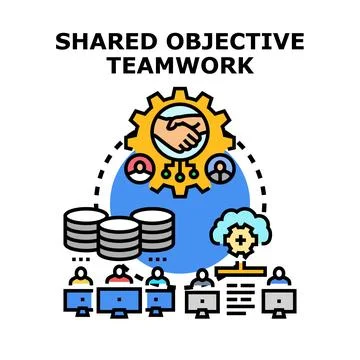 Team collaboration working on shared objective and data processing Stock Illustration