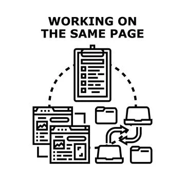 Team collaboration working on shared project page Stock Illustration