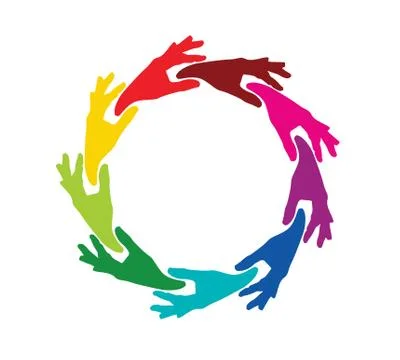 Team colored hands in a circle イラスト素材