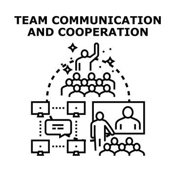 Team communication and cooperation concepts illustrating online education Stock Illustration