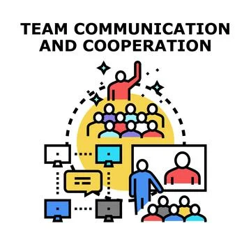 Team communication and cooperation concepts illustrating online education Stock Illustration