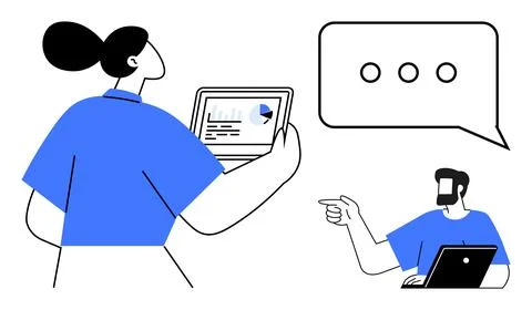 Team Communication and Data Discussion in Modern Business Environment Stock Illustration