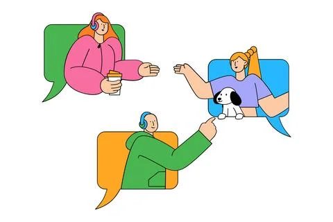 Team Communication via Group Chat or Messaging App Illustration Stock Illustration