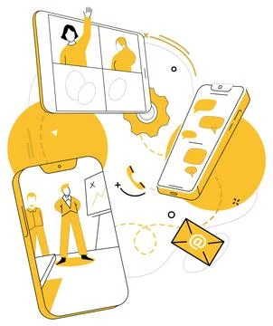 Team communication. Together, professionals communicate and collaborate for Illustrazione stock