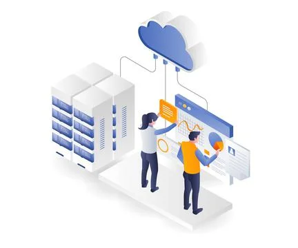 The team is compiling cloud server analysis data イラスト素材