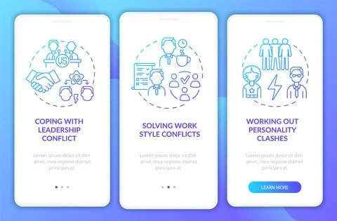 Team conflicts blue gradient onboarding mobile app page screen Stock Illustration