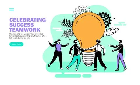 Team congratulating for idea in front of bulb vector Illustrazione stock