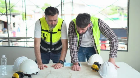 Team of Construction workers Senior architect or civil engineer and foreman.. Stock Footage 262160410