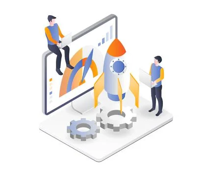 The team is controlling the speed of the rocket Stock Illustration