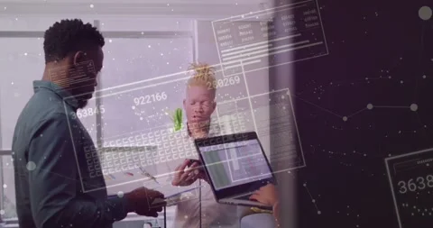 Team converging as third peer showing smartphone, reviewing business spreadsheet Stock Footage 334312768