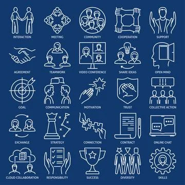 Team cooperation line icon set Stock Illustration