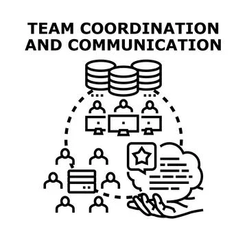 Team coordinating communication in global business network Stock Illustration
