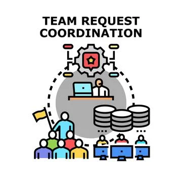 Team coordinating requests completing tasks in a collaborative project Stock Illustration