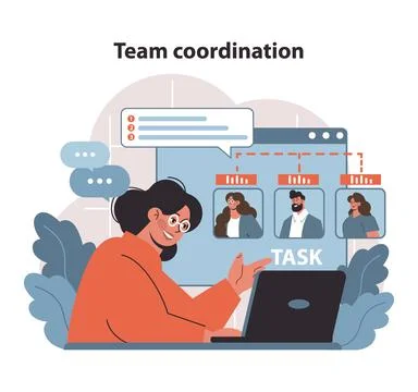 Team Coordination and Task Management. Project leader orchestrates team efforts. 스톡 일러스트