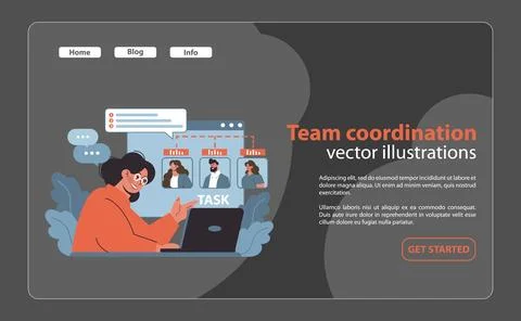 Team Coordination and Task Management set. Project leader orchestrates team イラスト素材