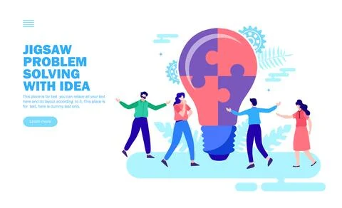 Team creating idea with jigsaw bulb Stock Illustration