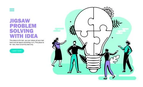 Team creating idea with jigsaw bulb, innovation vector Stock Illustration
