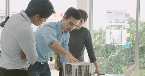 Team of creative architects working together in a architect studio. Video stock 91888132