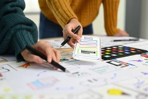 Team of creative designer working on app design and user interface, developing Stock Photos