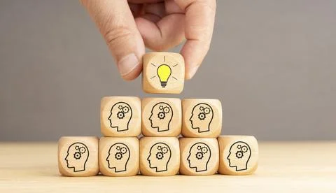 Team Creative idea or innovative idea concept. Brainstorming process. Wooden Stock Photos