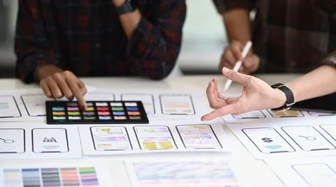 Team of creative web designer are planning, drawing application development Stock Photos