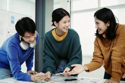 Team of Creative Web, Graphic Designer planning, drawing website ux ui app for Stock Photos