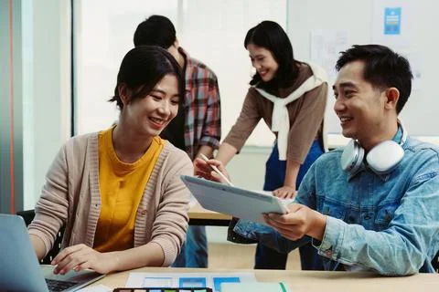 Team of Creative Web, Graphic Designer planning, drawing website ux ui app for Stock Photos