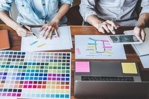 Team of Creative Web/Graphic Designer planning, drawing website ux app for mo 写真素材
