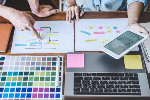 Team of Creative Web/Graphic Designer planning, drawing website ux app for mo 写真素材