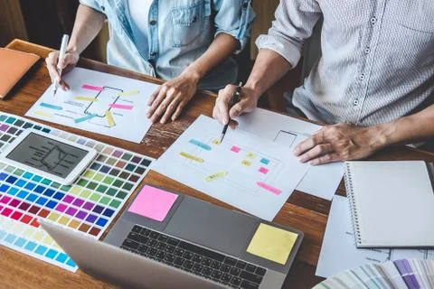 Team of Creative Web/Graphic Designer planning, drawing website ux app for mo 写真素材