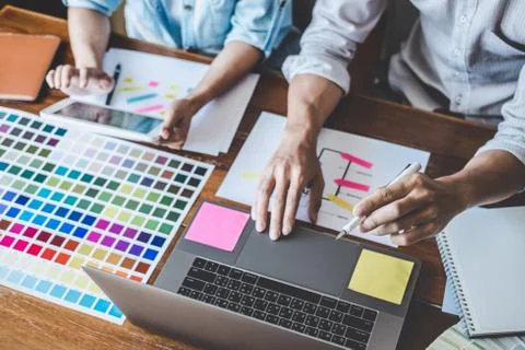 Team of Creative Web/Graphic Designer planning, drawing website ux app for mo 写真素材