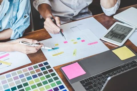 Team of Creative Web/Graphic Designer planning, drawing website ux app for mo 写真素材