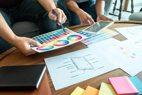Team of Creative Web/Graphic Designer planning, drawing website ux app for mo 写真素材