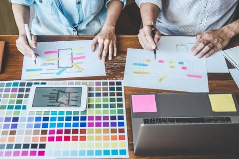 Team of Creative Web/Graphic Designer planning, drawing website ux app for mo 写真素材