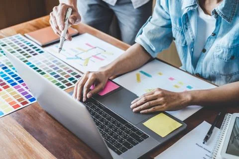 Team of Creative Web/Graphic Designer planning, drawing website ux app for mo 写真素材