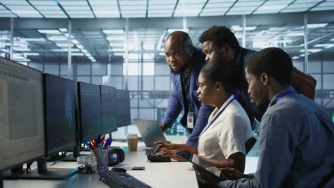 Team of data center technicians maintaining company network infrastructure Stock Footage 319577738