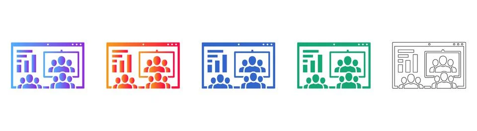 Team Data Presentation on Digital Screen Icons Stock Illustration