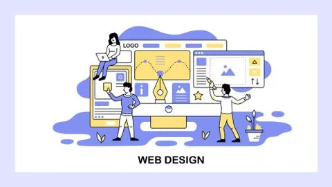 Team of designers develop new project. Web design and digital graphic concept Stock Illustration