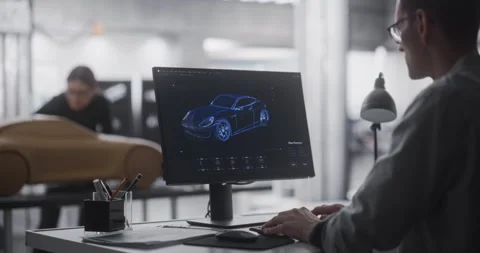 Team of Designers Working on Concept Car in Automotive Agency Video stock 243271182