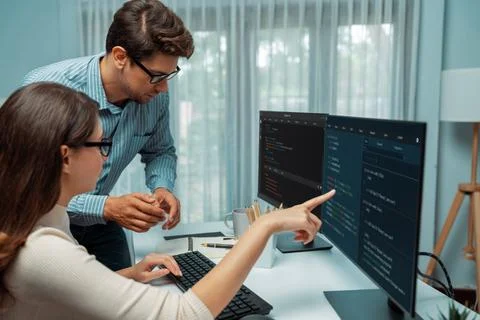 Team developers program thinking newest coding creative website. Postulate. Stock Photos