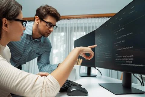 Team developers program thinking newest coding creative website. Postulate. Stock Photos