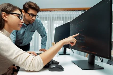 Team developers program thinking newest coding creative website. Postulate. Stock Photos