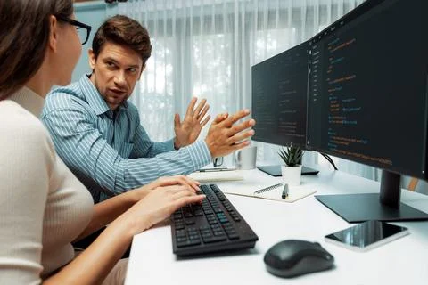 Team developers program thinking newest coding creative website. Postulate. Stock Photos