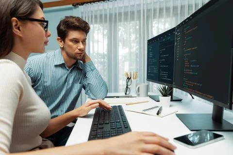 Team developers program thinking newest coding creative website. Postulate. Stock Photos